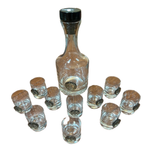 1960s Rosenthal Bijorn Wiinblad; Germany Crystal Decanter & Whisky Glasses- 12 Pieces