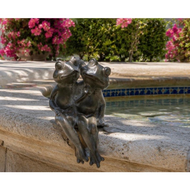 Vintage Whimsical Cast Iron Sitting Garden Frog Duo For Sale - Image 9 of 12