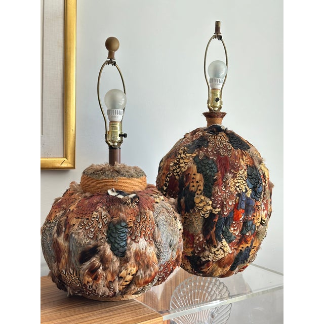Boho Rustic Feather Vintage Oversized Table Lamp For Sale - Image 10 of 10