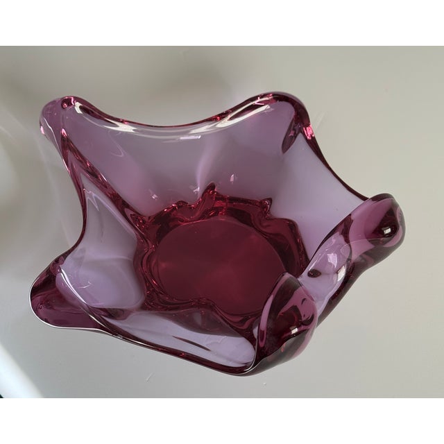 Mid 20th Century Raspberry Pink Art Glass Dish With Pedestal For Sale - Image 10 of 11