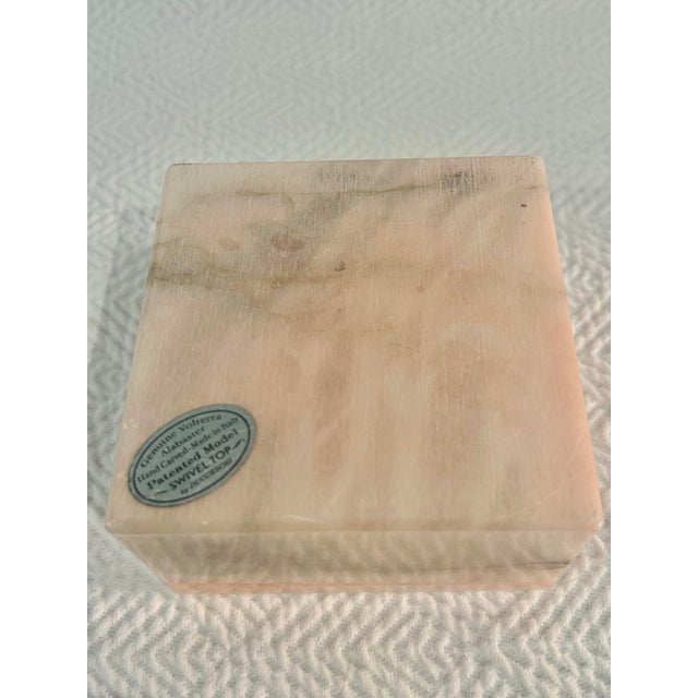 Stone Vintage Italian Volterra Blush Alabaster Swivel Top Jewelry Trinket Box For Sale - Image 7 of 8