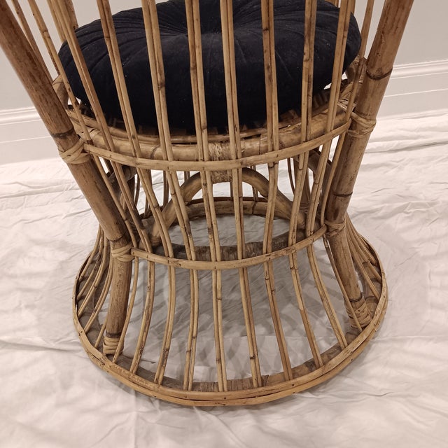 Vintage Wicker and Bamboo Bucket Chair Comes With a Black Cushion For Sale - Image 11 of 18