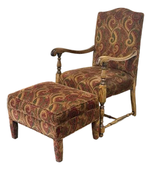 Vintage Louis XIV French Revival Upholstered Chair With Ottoman