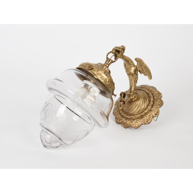 1950s 1950s Spanish Empire Cast Brass Dragon Sconces With Cut-Glass Acorn Shades - Set of 4 For Sale - Image 5 of 12