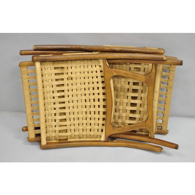 Mid 20th Century Vintage Mid Century Modern Woven Rope Wooden Folding Lounge Chair - A Pair For Sale - Image 10 of 11