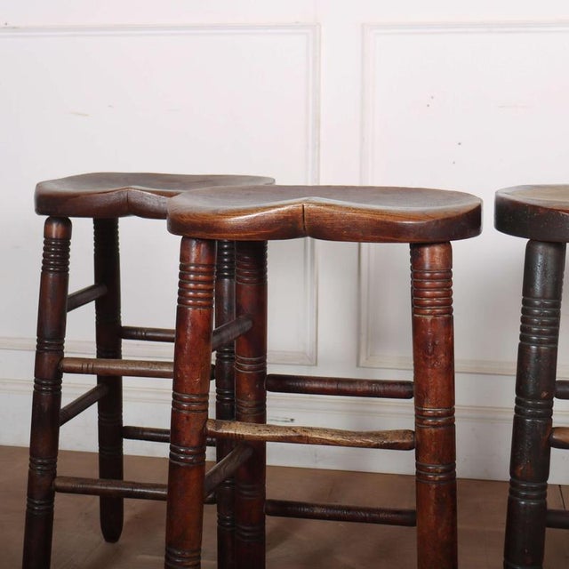 Good matched set of 19th C English saddle seat bar stools. 1890 Dimensions:W: 40cm (15.7")H: 77cm (30.3")D: 40cm (15.7")...
