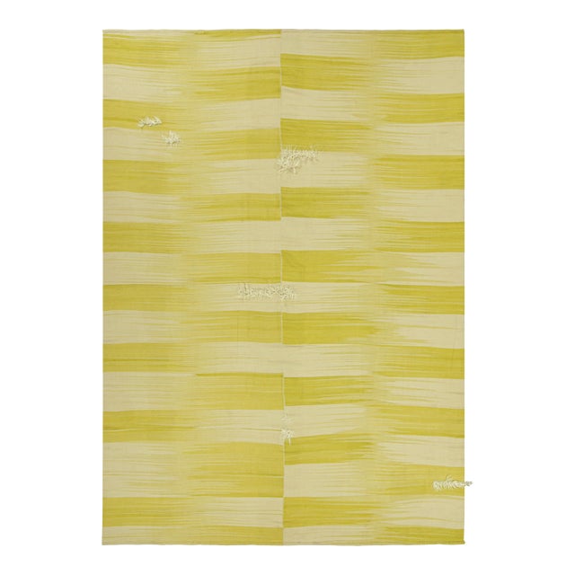 Oversized Rug & Kilim’s Contemporary Kilim in Beige & Yellow Stripes & Patterns For Sale