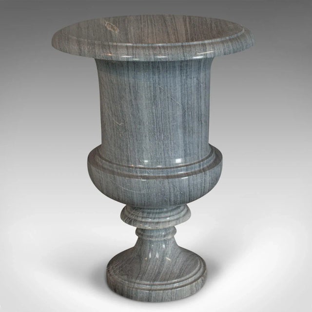 This is a vintage decorative vase. An English, platinum striata marble baluster urn, dating to the late 20th century....