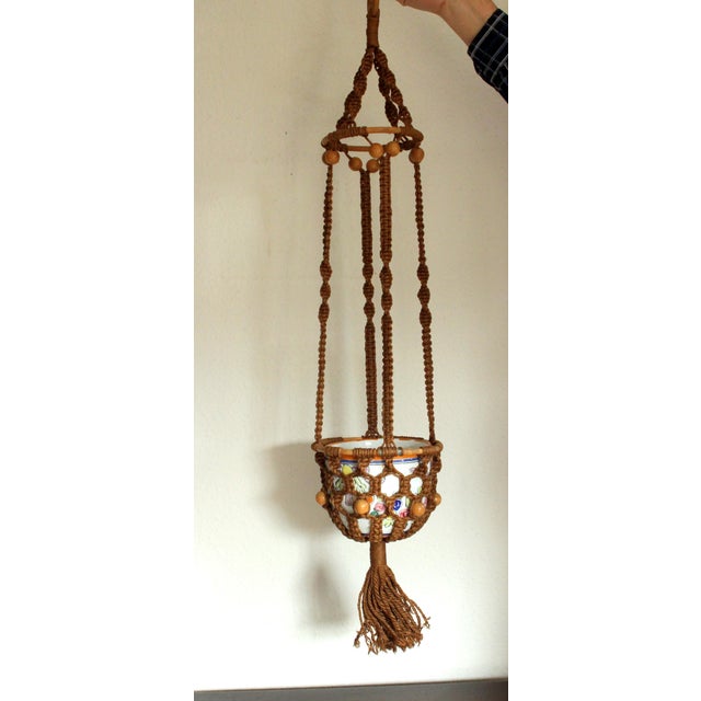 Wood Handmade Macramee Hanging Basket - Planter Holder - Vintage For Sale - Image 7 of 7