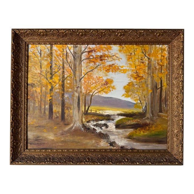 1970s Vintage Impressionist Autumn Landscape Oil Painting on Board by Helen Milford For Sale