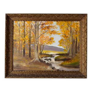 1970s Vintage Impressionist Autumn Landscape Oil Painting on Board by Helen Milford