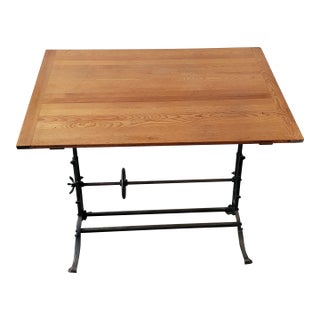 Antique 1900s Drafting Table With Cast Iron Height and Tilt Base by Spang For Sale