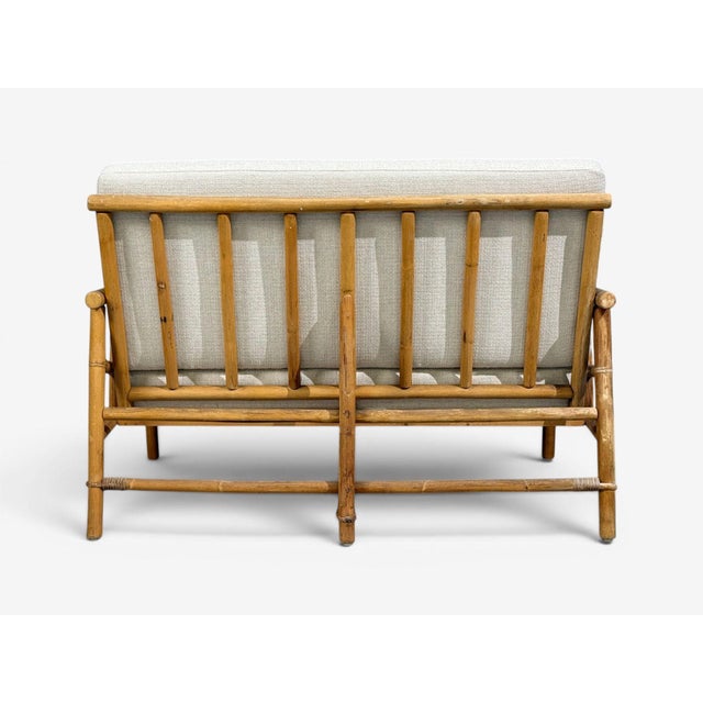 Ficks Reed, Two Seater Sofa, Bamboo, Cane, White Fabric, Usa, 1950s For Sale - Image 14 of 15