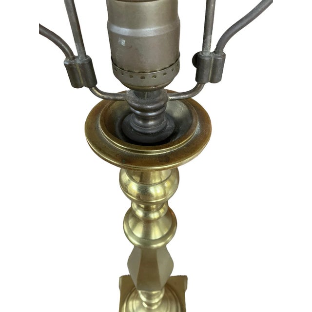 Stiffel Vintage Traditional Brass Lamp With Fabric Shade For Sale - Image 4 of 12