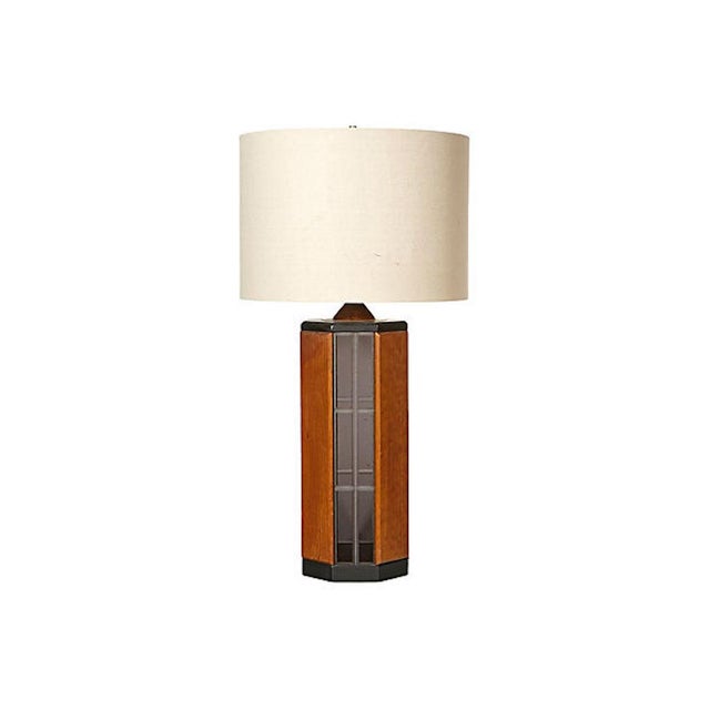 Wood 1970s Smoked Glass & Wood Table Lamp For Sale - Image 7 of 7