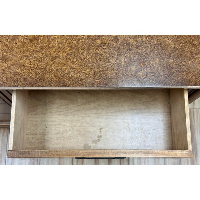 Vintage Founders Furniture Burl Wood Nine Drawer Lowboy Dresser For Sale - Image 12 of 12