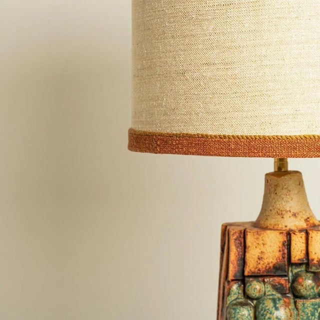 Ceramic Table Lamp with Custom Silk Lampshade by René Houben, 1960s For Sale - Image 3 of 11