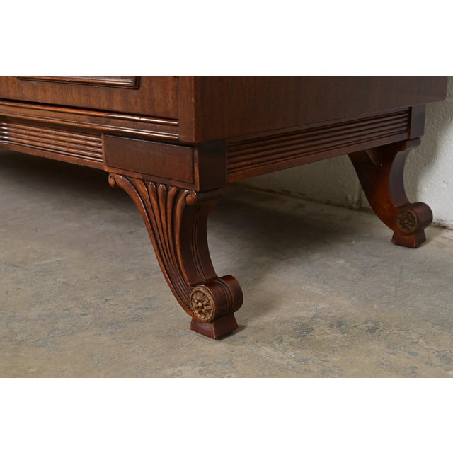 French Regency Louis XVI Carved Mahogany Bow Front Sideboard or Bar Cabinet, Circa 1940s For Sale - Image 10 of 14