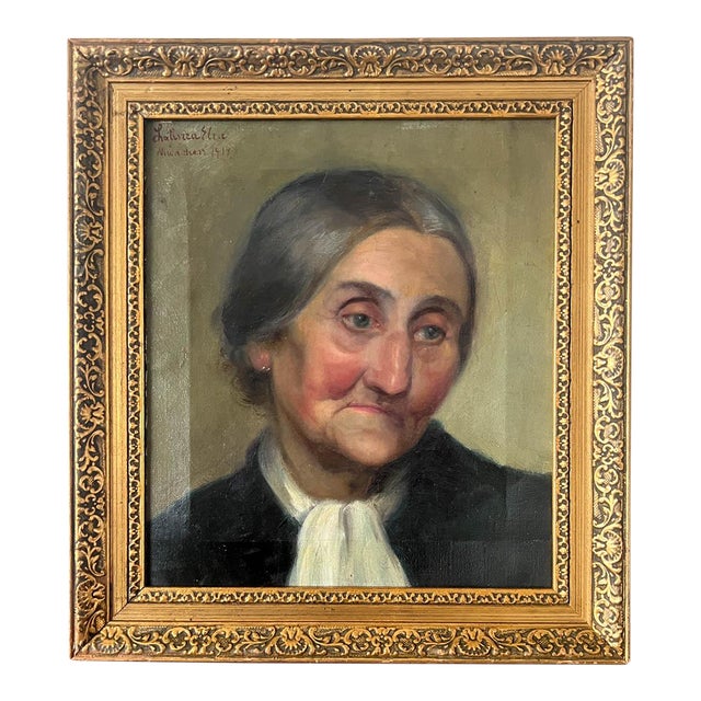 1914 French Woman Portrait Oil Painting For Sale