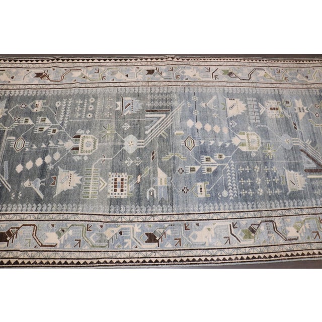 Persian Gray Blue Malayer Long Geometric Runner For Sale - Image 3 of 8