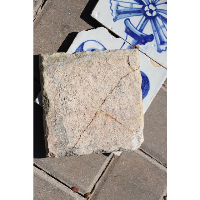 Antique 18th Century Blue & White Set of Four Tiles With Angel Above Flower Vase For Sale - Image 6 of 6