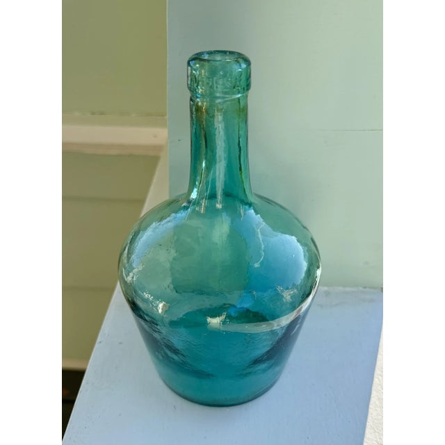 French Early 20th Century Green Glass Demijohn Bottle For Sale - Image 3 of 9