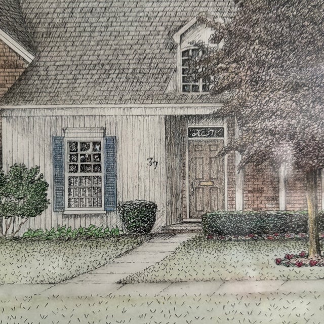 1980s Amy Feil Signed Ink and Watercolor Architectural House Portrait, Framed For Sale - Image 5 of 5