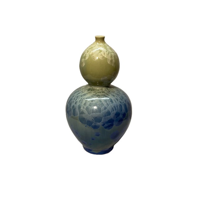 Mid-Century Modern Vintage Shiwan Double-Gourd Porcelain Vase With Crystalline Glaze For Sale - Image 3 of 7