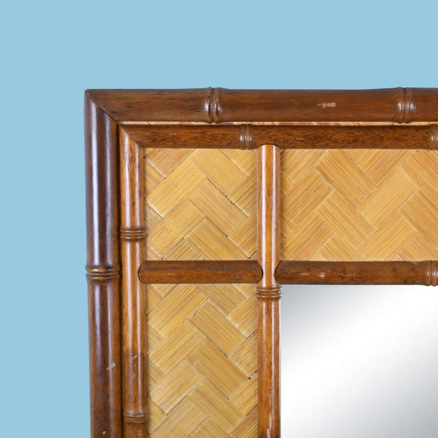 Coastal Vintage Faux Bamboo and Wrapped Rattan Mirror For Sale - Image 3 of 4