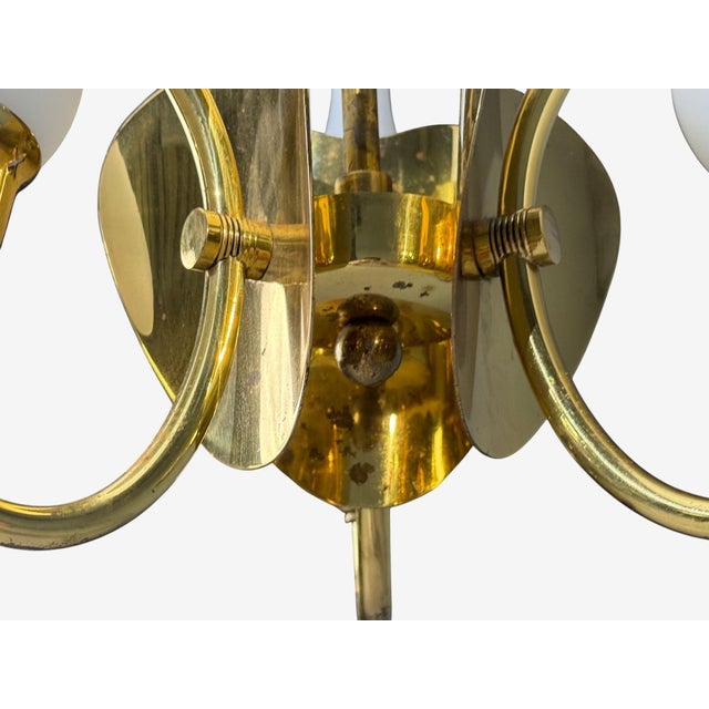Danish Moden, Pendant Light, Polished Brass, Opal Glass, Denmark, 1950s For Sale - Image 10 of 11