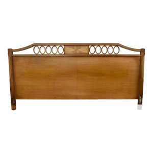 Vintage MCM Hollywood Regency King Headboard Wood Walnut Geometric Circles 60's