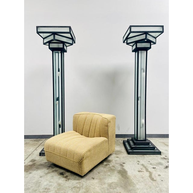 Large Art Deco Floor Lamps Hotel Hammered Iron and Glass, France, 1930s, Set of 2 For Sale - Image 4 of 18