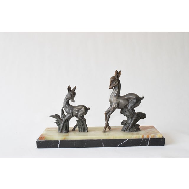 1940s Art Deco Twin Deer Zamac Figurine on Marble Base, Europe, 1940s For Sale - Image 5 of 9