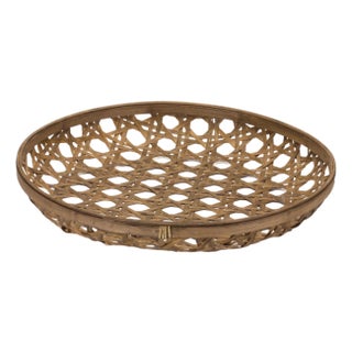 Large Round Bamboo Wooden Tray 22.25"D For Sale