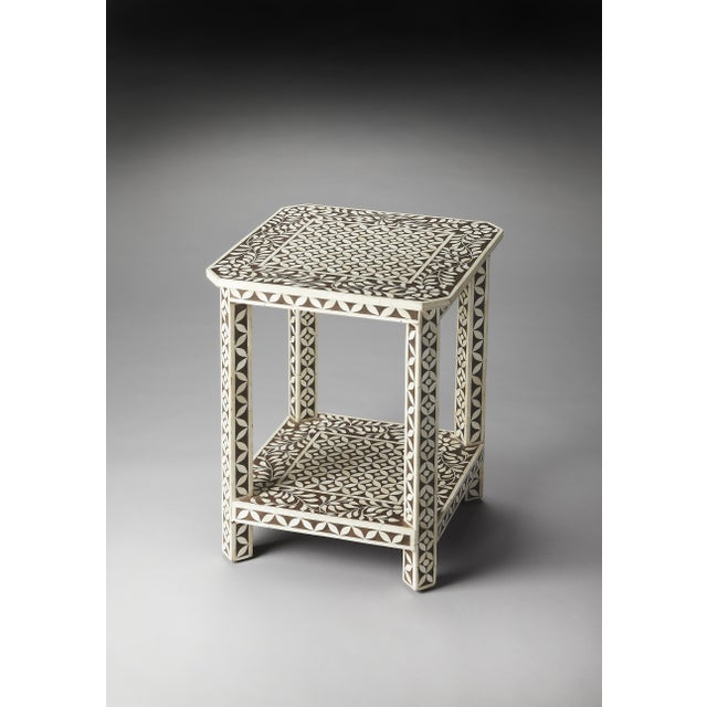 Modern Amelia 18.25 in. W Square Bone Inlay Side Table with Lower Open Shelf, Brown Bone Inlay For Sale - Image 3 of 3