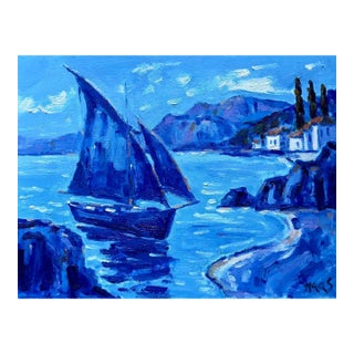 Original Oil Painting – Blue Harbor Passage - Seascape For Sale