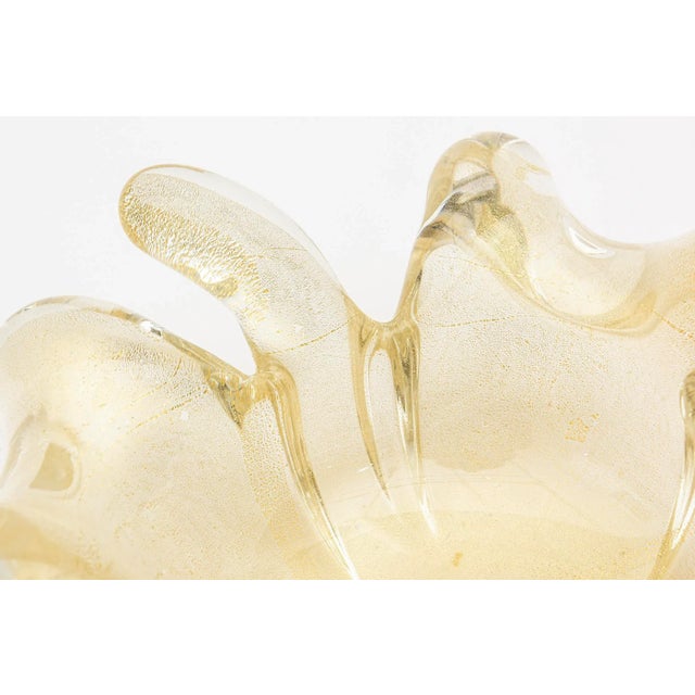 Mid-Century Modern Vintage Murano Gold Aventurine Glass Flower Glass Bowl With Stem, 1950's For Sale - Image 3 of 11