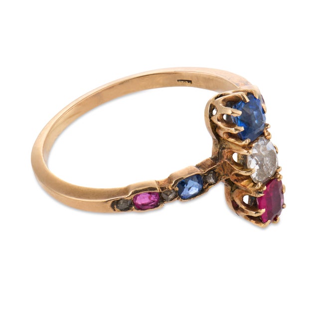 19th Century 19th Century Victorian Ruby Sapphire Diamond 14k Yellow Gold Ring, Size 5.75 For Sale - Image 5 of 5