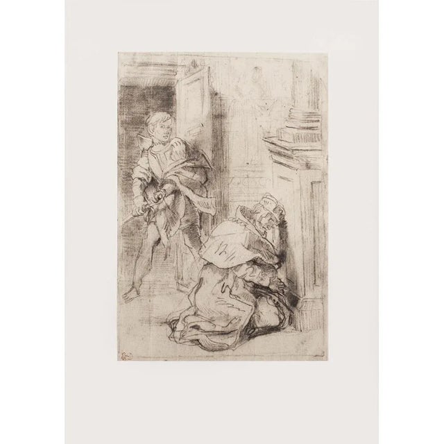 Printmaking Materials 1959 After Eugene Delacroix "Hamlet and Claudius", Vintage Hungarian Monochrome Print For Sale - Image 7 of 9