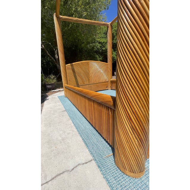 Monumental Vintage Pencil Reed Rattan Canopy Bed, Queen Size For Sale In San Diego - Image 6 of 12