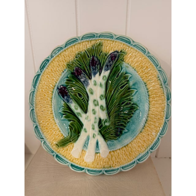 Set of Four Antique French Barbotine Majolica Asparagus Plates, Circa 1880–1900 A beautiful set of four antique French...