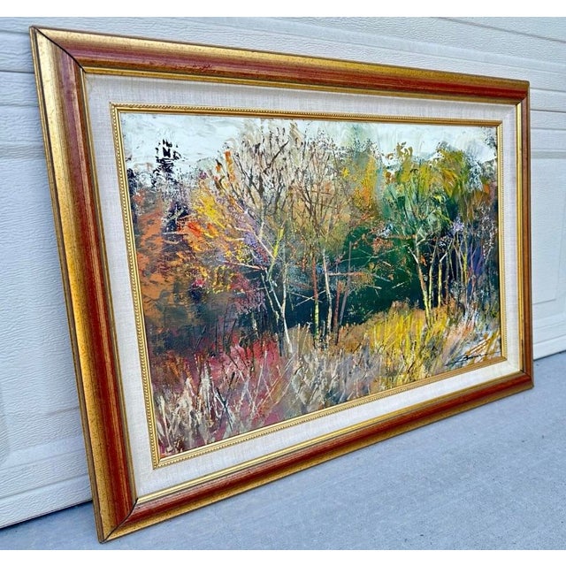 1980s Mykola Bodnar – Autumn Forest Landscape Original Oil Painting, Framed For Sale - Image 11 of 12