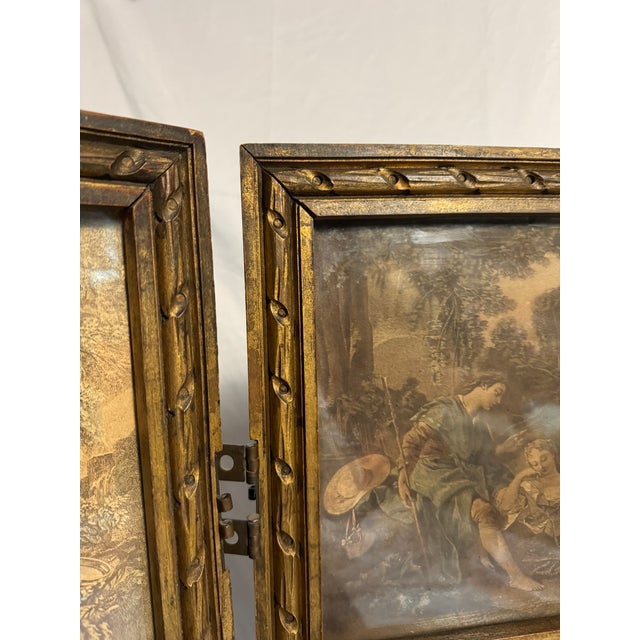 Antique Giltwood 3-Panel Screen | Boucher / Daullé Engravings, Four Seasons | French Rococo Revival Paravent For Sale - Image 11 of 16