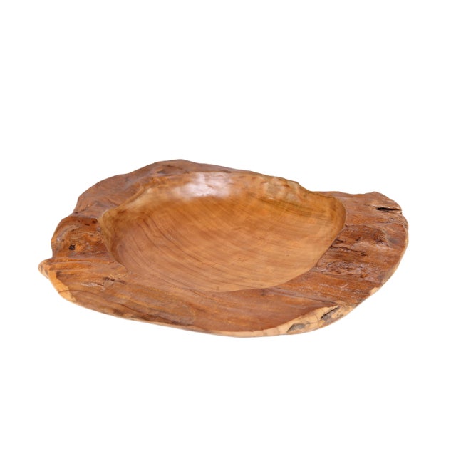 Large 22" to 25" D Hand Carved Organic Teak Bowl 6 For Sale In Greensboro - Image 6 of 11
