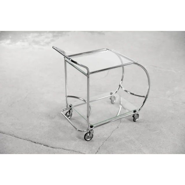 Vintage Art Dèco Tubular Steel Chrome Plated and Glass Bar Cart, 1950s For Sale - Image 4 of 12