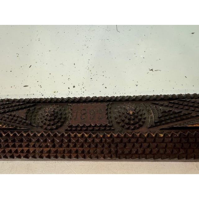 Wood 19th Century French Geometric Tramp Art Mirror, 1899 For Sale - Image 7 of 14