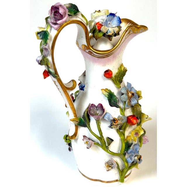 Meissen Applied Floral Porcelain Perfume Ewer Original Stopper, Germany, 1875 For Sale - Image 17 of 17