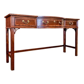 1960s Sherrill Furniture Inlaid Mahogany Console Table For Sale