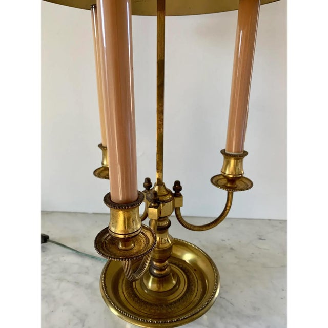 Mid 20th Century French Provincial Louis XVI Brass Three-Arm Bouillotte Lamp With Red Tole Shade For Sale - Image 10 of 11