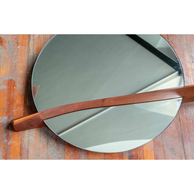 Mid-Century Modern Round Mirror With Sculptural Carved Walnut Accent For Sale - Image 4 of 17